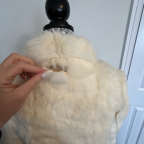 Cream white Rabbit Fur Women's Jacket - Picture 7 of 11